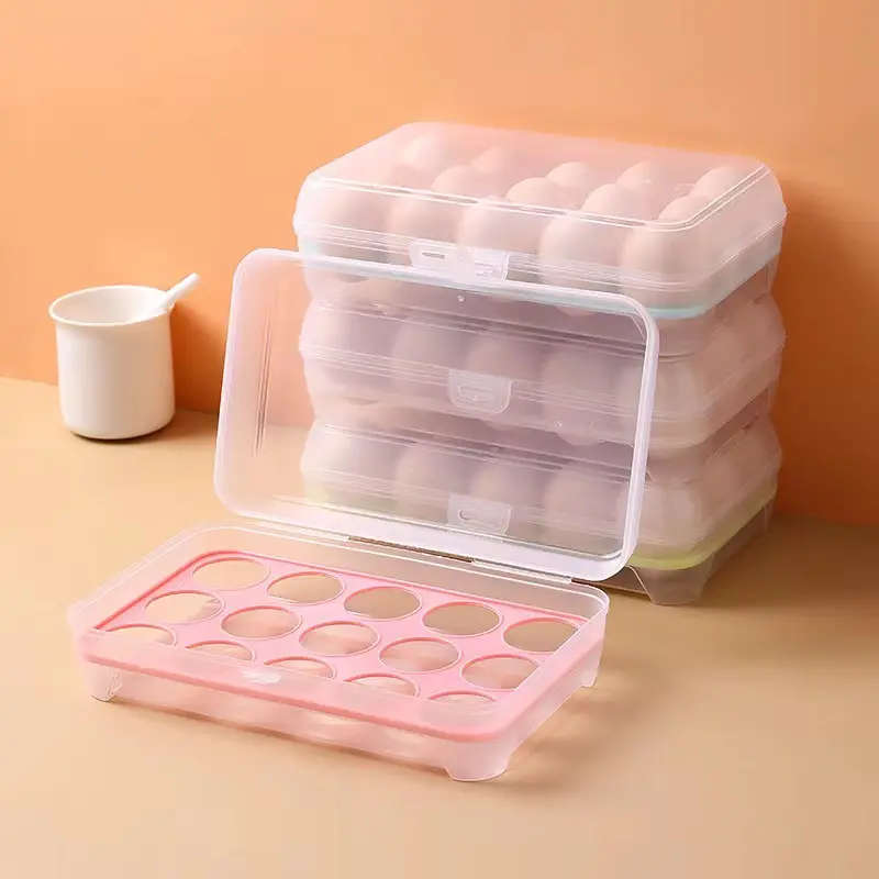 Hot Kitchen 15-compartment Refrigerator Egg Container Crisper Container Portable Plastic Picnic Egg Storage Box Kitchenware