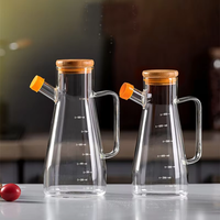Diskon besar Pot minyak kaca borosilikat tinggi, botol minyak zaitun, botol minyak kaca dengan tutup bambu 500ml 900ml 1000ml untuk memasak di dapur