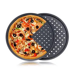 Pizzapan 16 Inch, Geperforeerd Pizzablad Met Gaten Voor Oven, Zwarte Zware Aluminium Ronde Pizza Taart Crisper Pan