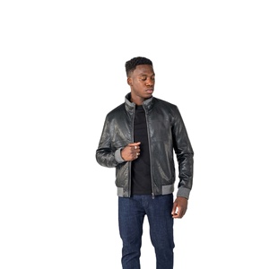 Chaqueta Bomber Casual de Verano para Hombre, de Cuero Sintético, Talla S, Color Negro Imperio, Tienda, Dos Tonos, Cremallera Elástica - Product Image 1