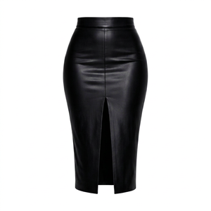 Jupes plissées mini vintage pour femmes, respirantes, brodées, en satin, en cuir véritable, avec ceinture, couleur noire, taille plus - Product Image 1