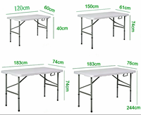 Table pliante moderne en plastique HDPE de 6/8 pieds, facile à nettoyer, demi-blanche, 180 cm de long, pour fêtes et événements en extérieur, design pliable