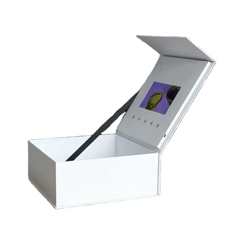 Boîte à bijoux et bagues blanc personnalisé avec écran LCD de 7 pouces, boîte-cadeau pour la publicité d'affaires, prix d'usine