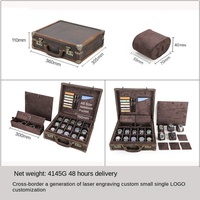 Boîte de rangement pour montres en cuir de vache Crazy Horse vintage à 15 compartiments, valise à bijoux multifonctionnelle portable en cuir
