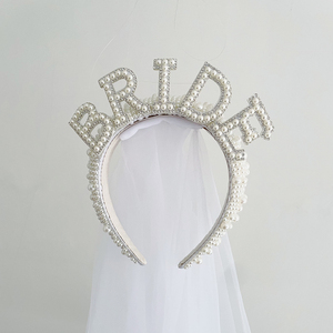 Usine Vente Mode Mariée Perle Bandeau Avec Voile Femmes De <span class=keywords><strong>Mariage</strong></span> Voile Bandeau Avec Perles De Perles - Product Image 5