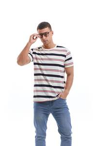 T-shirt personnalisé populaire en gros à la mode t-shirt à rayures à col rond pour hommes grande taille t-shirt décontracté uni pour hommes - Product Image 4