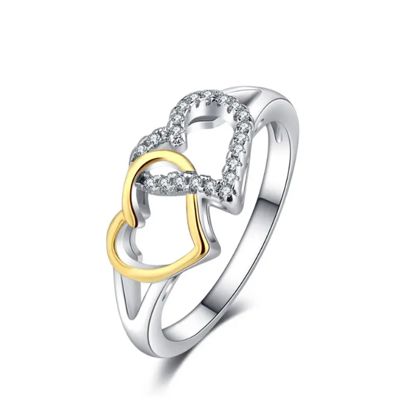 Accessoires Vrouwen Permanente Sieraden Haar Two Tone 925 Zilver & Verguld Hart Ring