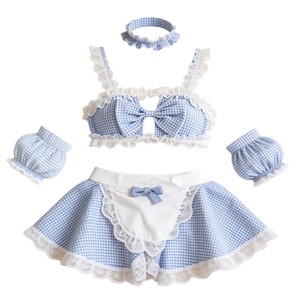 Costume da <span class=keywords><strong>cameriera</strong></span> <span class=keywords><strong>sexy</strong></span> taglie forti da donna, gonna a farfalla a quadri con fiocco, set uniforme da <span class=keywords><strong>cameriera</strong></span> in poliestere, lingerie stile europeo americano - Product Image 5