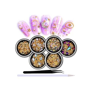 6 boîtes 3d ongles strass et goujons or ongles Rivets ensemble cristaux clairs ongles bijoux décorations manucure Kit
