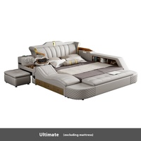 Lit en Bois de Luxe Moderne Grand Format, Multifonctionnel avec Massage Audio USB, Design Tatami et Rangement pour l'Étranger