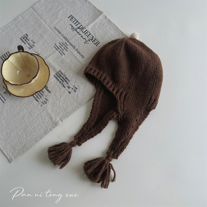 <span class=keywords><strong>Bonnet</strong></span> tricoté avec <span class=keywords><strong>deux</strong></span> tresses et nœud, <span class=keywords><strong>bonnet</strong></span> en laine chaud et coupe-vent pour bébé - Product Image 4