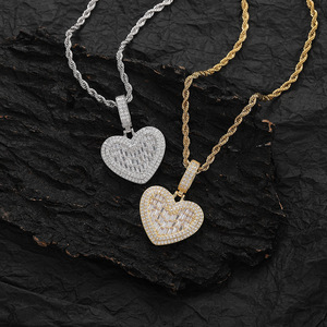 จี้รูปหัวใจ, เครื่องประดับฮิปฮอป, เครื่องประดับเสริม, ทองแดงฝังเพทาย, เพทายทรงสี่เหลี่ยม, เพทายทรงกลม - Product Image 2