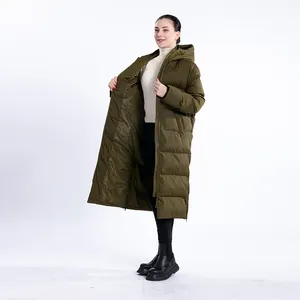 Bán Buôn Giá Tùy Chỉnh Phụ Nữ Trùm Đầu Puffer Dây Kéo Xuống Outwear Mùa Đông Puffer Áo Khoác Dài