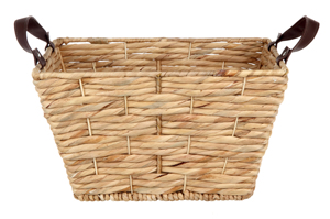 Juego de 2 cestas de almacenamiento de jacinto de agua tejidas rectangulares con asas de cuero, organizador para cesta de algas marinas, sala de estar y baño - Product Image 2