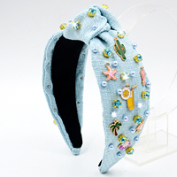 Serre-tête large en tissu orné de perles et de strass, motif cactus tropical et étoile de mer, de haute qualité, pour femme, idéal pour l'été et les fêtes à la plage