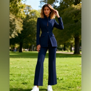 Bộ đồ nữ dài tay màu trơn có túi một nút Bộ 2 món - Product Image 6