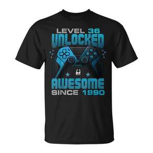 Camiseta de juego Level 36 Unlocked Awesome Since 1990 para el 36.º cumpleaños - Product Image 1