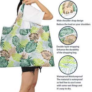 Bolsa de Hombro Plegable, Portátil, Impermeable, de Gran Capacidad, en Tela de Poliéster, con Color y Logotipo Personalizables, para Compras - Product Image 3