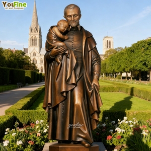 YOUFINE tamaño real Iglesia religiosa decoración fundición latón cobre bronce San Vicente estatua con niño - Product Image 3