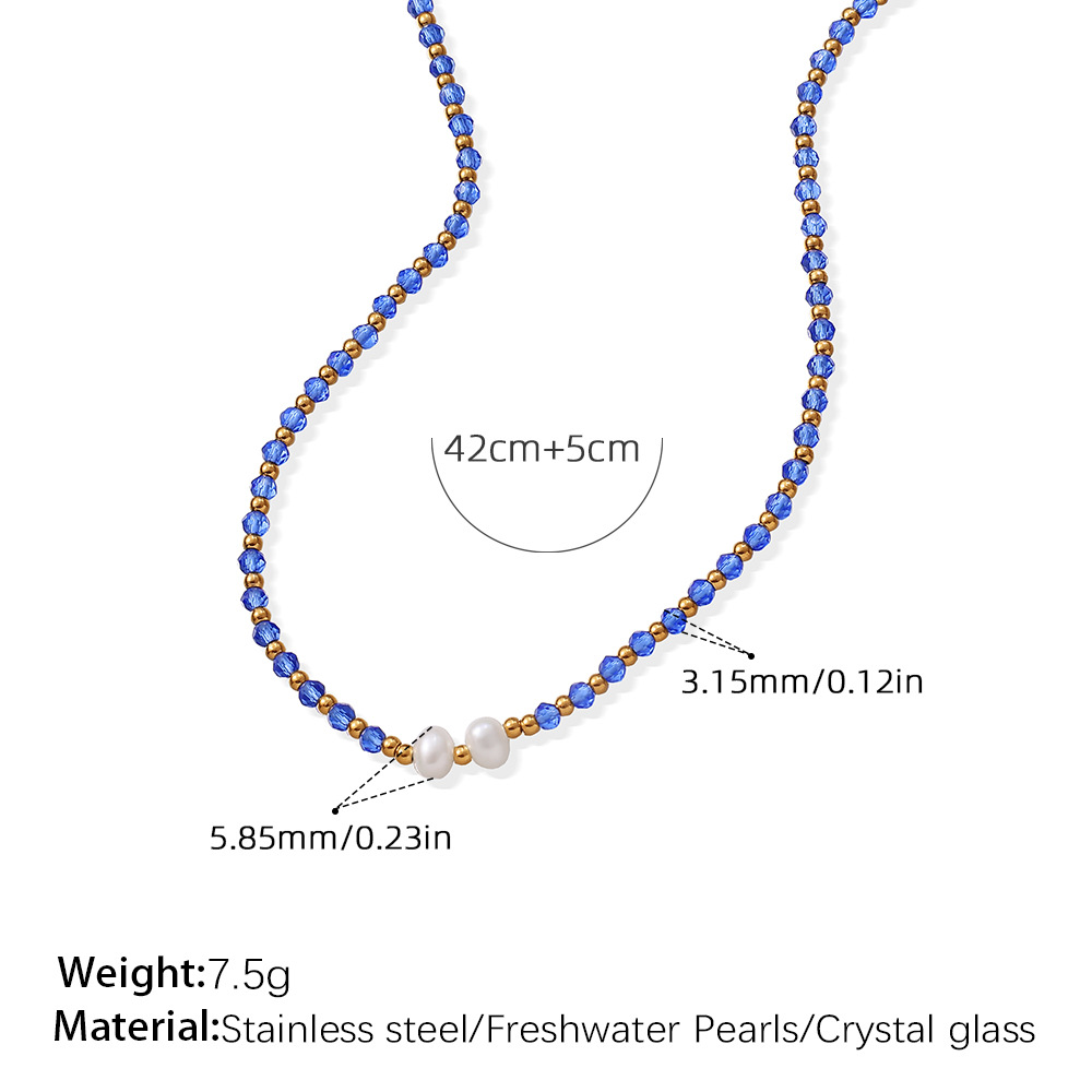 XL427EBG Collar de perlas de agua dulce de cristal azul