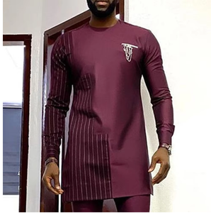 <span class=keywords><strong>M</strong></span>-4XLメンズカジュアル夏秋ダシキスーツラウンドネックストライププリント長袖アフリカンエスニックスタイルシャツとパンツ - Product Image 6