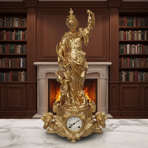 Horloge de table à mécanisme à ressort, plaquée or, avec figurine allégorique représentant la déesse romaine de l'agriculture Cérès - Product Image 4