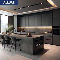 Meja Pulau Modular Dapur Berkualitas Tinggi Buatan Khusus Allure, Kabinet Dapur Modern Kayu Solid