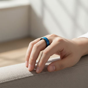 Bague de mariage 8 mm en carbure de tungstène noir bombé avec incrustation d'<span class=keywords><strong>opale</strong></span> bleue écrasée, alliance, bague de promesse pour homme, femme, unisexe - Product Image 6