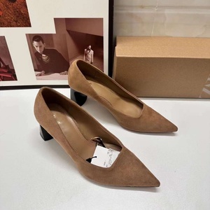 Nuevos Zapatos de Tacón Alto para Mujer, Tacones Gruesos, Zapatos de Tacón Alto Puntiagudos para Mujer, Color Sólido, Gamuza, Moda para Exteriores - Product Image 2