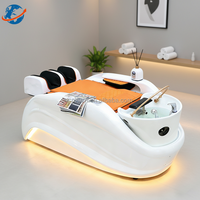 Fauteuil de lavage moderne extra large en cuir PU avec cadre en fibre de verre, repose-pieds réglable, bac en céramique et lit de massage électrique