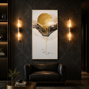 Arte Decorativo <span class=keywords><strong>de</strong></span> Pared para Hoteles y Hogares, Impresiones Abstractas <span class=keywords><strong>de</strong></span> <span class=keywords><strong>Paisajes</strong></span>, Escenas <span class=keywords><strong>de</strong></span> <span class=keywords><strong>Montañas</strong></span> Doradas, Pintura Contemporánea en Porcelana <span class=keywords><strong>de</strong></span> Cristal - Product Image 1