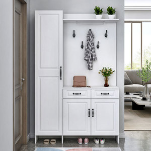 Zapatero simple para puerta, armario para pasillo, abrigo, almacenamiento de pared con espejo de espiga, estante de gran capacidad para estar - Product Image 1