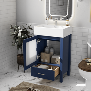 Mueble de Baño Db de 20 Pulgadas con Lavabo de Cerámica, Espejo y Gabinete, Amplio Almacenamiento para Baños Pequeños, Diseño Moderno, de Pie - Product Image 3