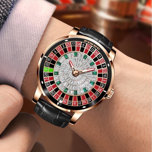 OEM Customized brand logo Luxury Men Gambling Disk Rotate Dial Dice Game Automatic Mechanical Casino Roulette Watch manufacturer