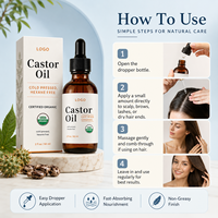 Aceite de Ricino Puro para el Crecimiento del Cabello y Cuidado de la Piel, Orgánico, Prensado en Frío, Libre de Hexano, Aceite para el Crecimiento de Pestañas y Cejas, 2oz