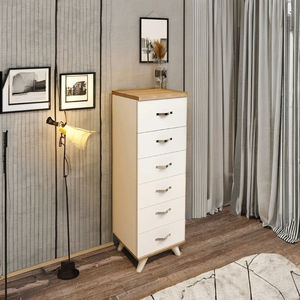 Commode moderne Belinda à 6 tiroirs, éco-responsable, blanche, de style européen, avec tiroirs de rangement pour chambre à coucher, en MDF et métal - Product Image 2