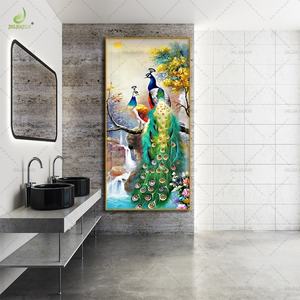 Decoración de Lujo para Sala de Estar con Pintura en Lienzo Impresa de Alta Definición, Pintura de Porcelana con Cristales de Pavo Real, Mural con Luz LED - Product Image 3