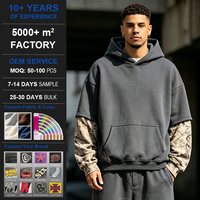 Kaos Unisex Patchwork 100% Katun Oversize Quarter-Zip Musim Gugur Vintage Dicuci Katun Tebal Tahan Air Logo Embos Kustom Streetwear