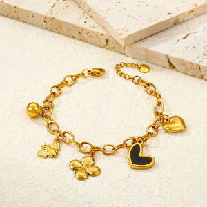 Bracciale a catena spessa a forma di O, in acciaio inossidabile placcato oro con ciondoli a forma di farfalla, fiore, cuore e pesce, <span class=keywords><strong>gioielli</strong></span> alla moda - Product Image 3