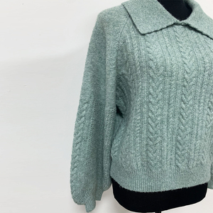Custom Minimalist Chunky Top Cable Knit V <strong>Neck</strong> Long Sleeve Winter Warm <strong>Polo</strong> Sweater <strong>Jumper</strong> - Product Image 4