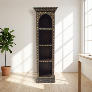Librería/Estantería de madera vintage con vitrina y cuatro niveles de estanterías de madera con herrajes de latón, mueble de biblioteca para el hogar, hotel, casa de campo. - Product Image 6