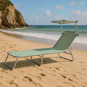 Folding Sun Lounger With <b>Canopy</b> 180x55x62 Cm Portable Outdoor Beach Chair With Carrying Bag - Product Image 6