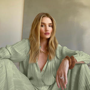 Pantaloni da donna <span class=keywords><strong>Beige</strong></span> a pieghe a gamba larga eleganti pantaloni lunghi Casual da ufficio con vestibilità Skinny a vita media - Product Image 4