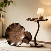 Table d'appoint en bois en forme de feuille de lotus, table d'angle de style chinois pour salon