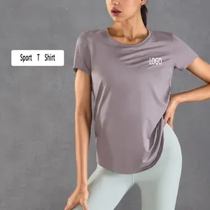 Женская дизайнерская футболка с вашим логотипом, базовые футболки, футболка с круглым вырезом, эластичный спортивный топ для йоги, Влагоотводящая футболка