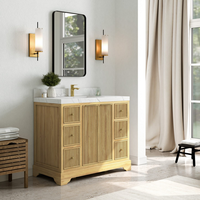 Modèle moderne 42 pouces. W X 22 In. Meuble-lavabo autoportant en teck massif naturel, durable et facile à nettoyer, avec 6 tiroirs, pour salle de bain