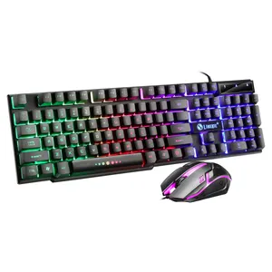 Set keyboard dan mouse gaming, set Kombo keyboard dan mouse gaming lampu latar LED komputer kustom pabrik