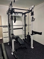 Máquina Smith Comercial Multifuncional 3 en 1 con Rack de Potencia y Cable Crossover, Pila de Pesas de Acero de 140 kg para Gimnasio, Fitness y Culturismo