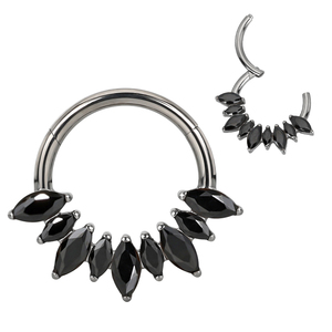 <span class=keywords><strong>Anello</strong></span> Segmentato con Cerniera in Titanio GZN <span class=keywords><strong>per</strong></span> Piercing Corporeo con 9 Zirconi Cubici a Taglio Marquise Incastonati, <span class=keywords><strong>Anello</strong></span> <span class=keywords><strong>per</strong></span> Naso e Orecchio <span class=keywords><strong>Helix</strong></span> <span class=keywords><strong>per</strong></span> Uomo e Donna - Product Image 5