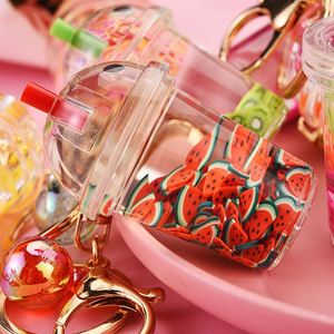 New Design Acrylic Milk Tea Bottle Shape Key Chain Fruit Ice Cup Keyring Quicksand Liquid <b>Floating</b> Keychain - Product Image 2